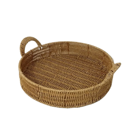 Mien Dekoratif Dayanıklı Çok Amaçlı Rattan Yuvarlak  Tepsi Büyük Boy (L)