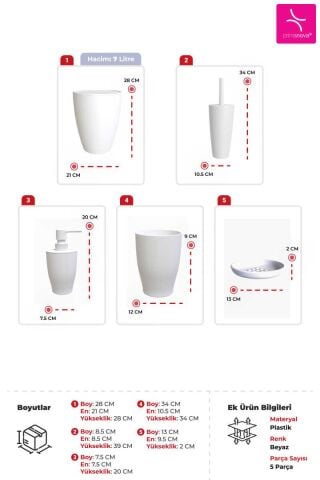 Primanova Pure Beyaz 5li Banyo Seti