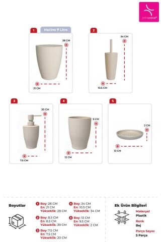 Pure Bej 5li Banyo Seti