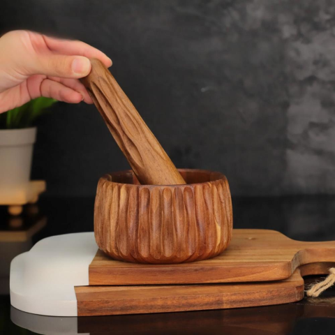 Mien Dayanıklı Ahşap Akasya Havan Set 2 Parça 7B44