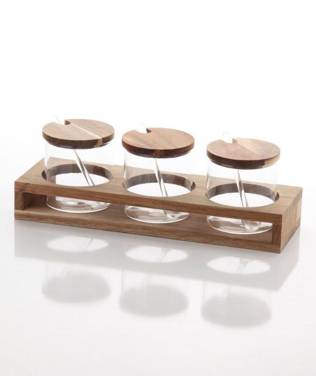 Mien 3lü Akasya Cam Baharatlık