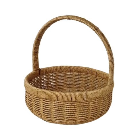 Mien Dekoratif Dayanıklı Rattan Kulplu Yuvarlak Çok Amaçlı Sepet Büyük  Boy 827