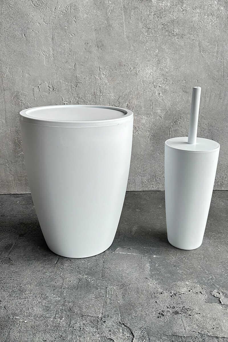 Prima Nova Pure 2'li Banyo Seti Çöp Kovası Tuvalet Fırçası Beyaz