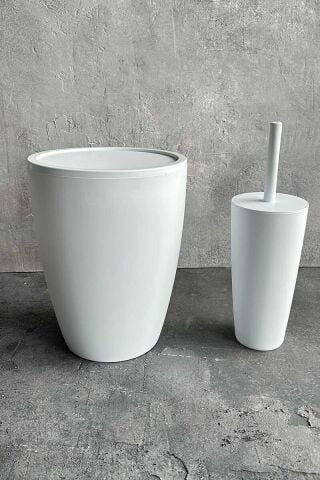Prima Nova Pure 2'li Banyo Seti Çöp Kovası Tuvalet Fırçası Beyaz