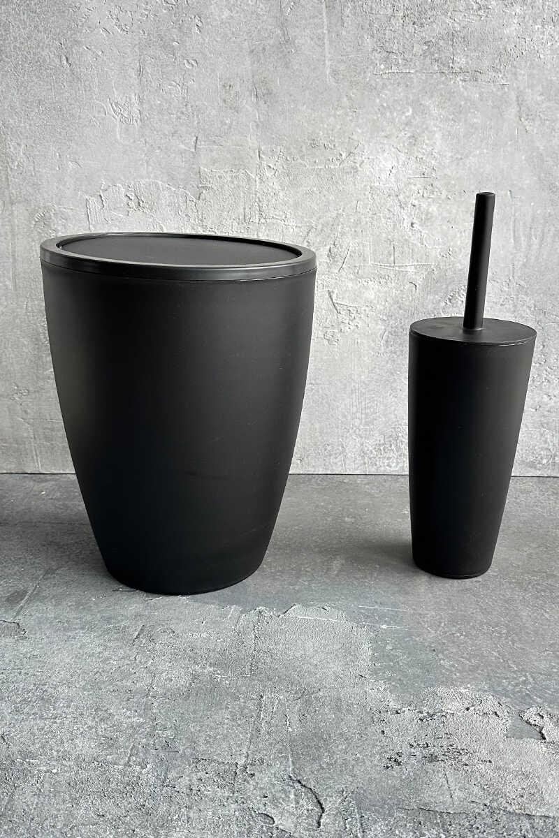 Prima Nova Pure 2'li Banyo Seti Çöp Kovası Tuvalet Fırçası Siyah