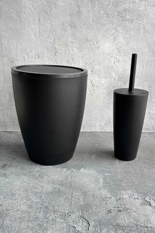 Prima Nova Pure 2'li Banyo Seti Çöp Kovası Tuvalet Fırçası Siyah