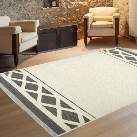 T.Concept Yün Lüks Kilim Krem Gri 150 x 105 cm