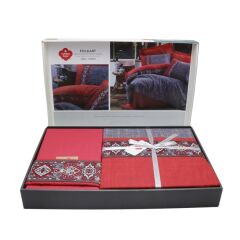 Cotton Box Folk Art Ranforce Çift Kişilik Nevresim Takımı Ardıl Kırmızı