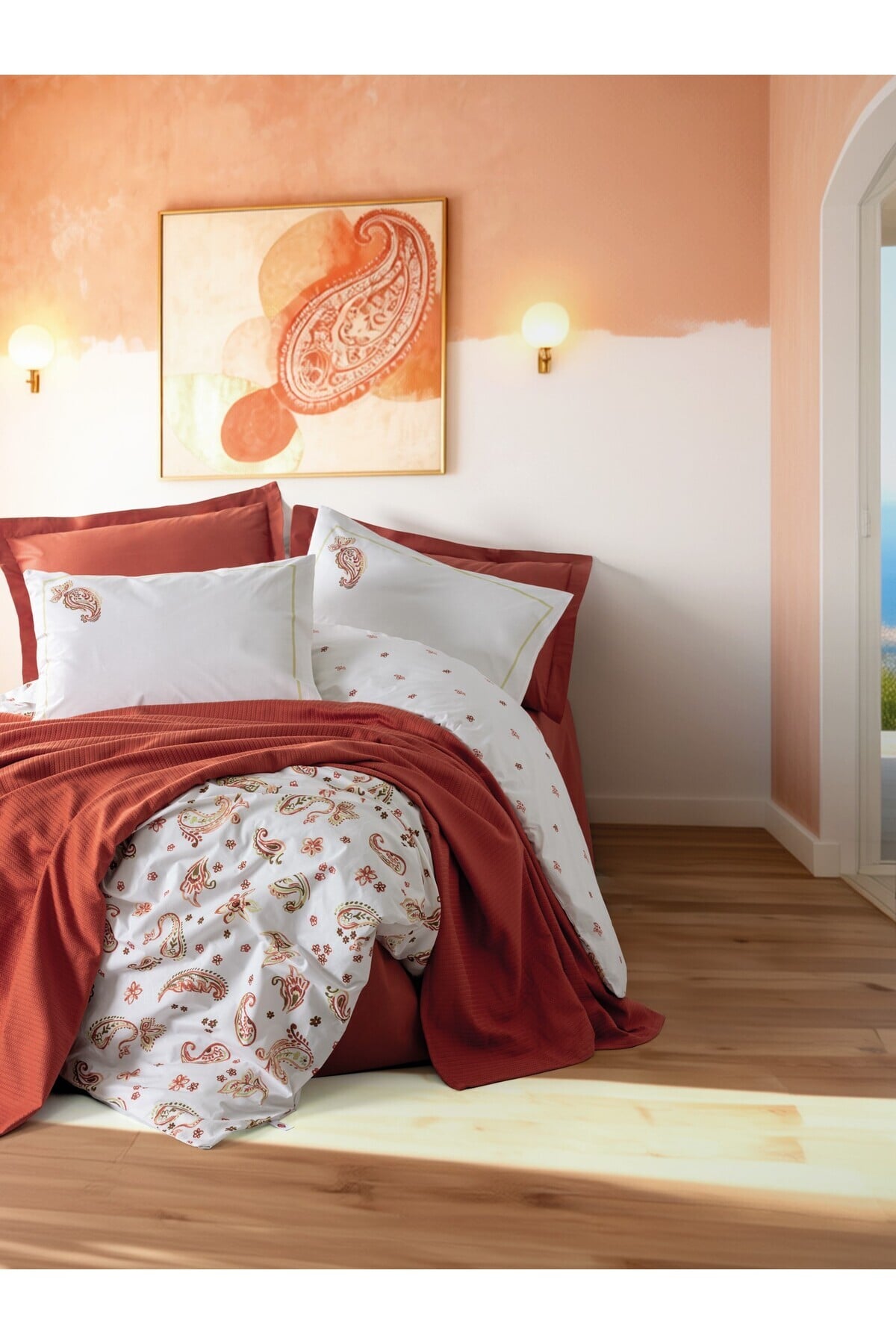 Cotton Box Vivid Çift Kişilik Pikeli Nevresim Takımı Paisia Tarçın