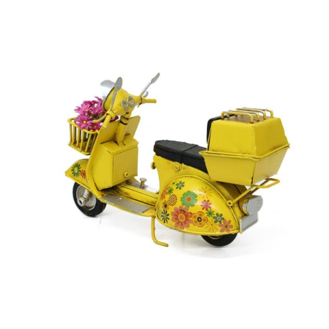 T.Concept Dekoratif Dayanıklı Metal Scooter Sepetli Sarı  Renk C1323