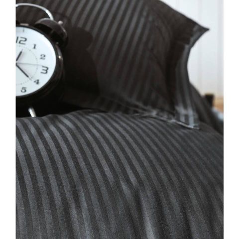Cotton Box Elegant Stripe Saten Çift Kişilik Nevresim Takımı Siyah
