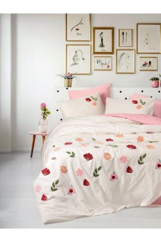 Cotton Box Puff Nakışlı Çift Kişilik Nevresim Takımı Blossom Somon