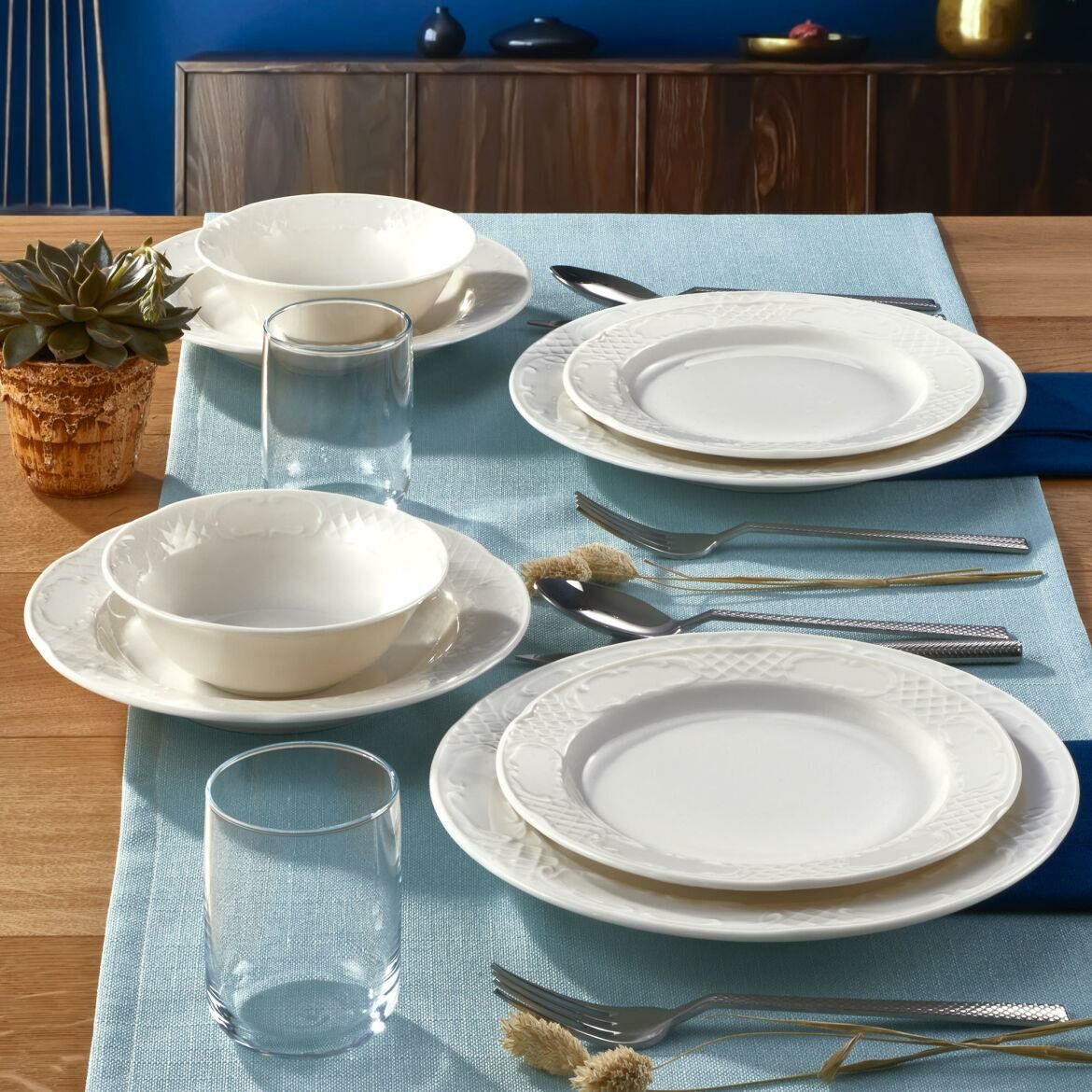 Güral Porselen Bone Safir 12 Kişilik Yemek Takımı 82 Parça