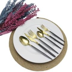 Schön Dein 6 Kişilik Çatal Kaşık Bıçak Seti Gold Siyah 36 Parça