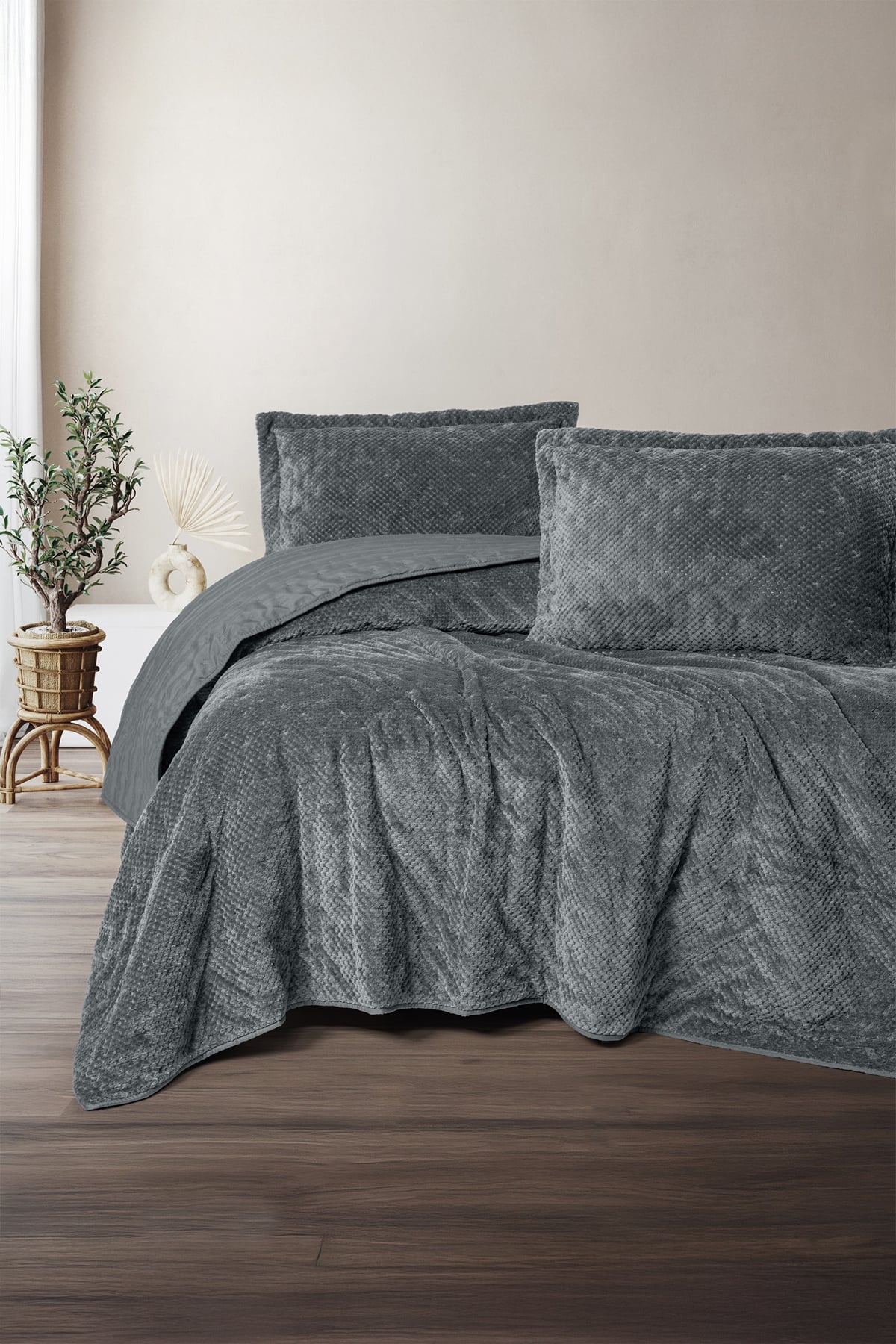 Cotton Box Softnest Tek Kişilik Yatak Örtüsü Boleta Koyu Gri