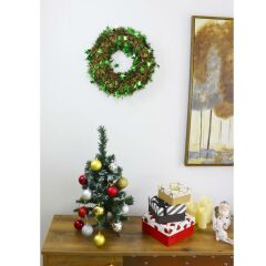 T.Concept Yılbaşı Ön Kapı Süsü Yeni Yıl Noel Dekorasyon Yeşil Kırmızı Yıldızlı Çelenk