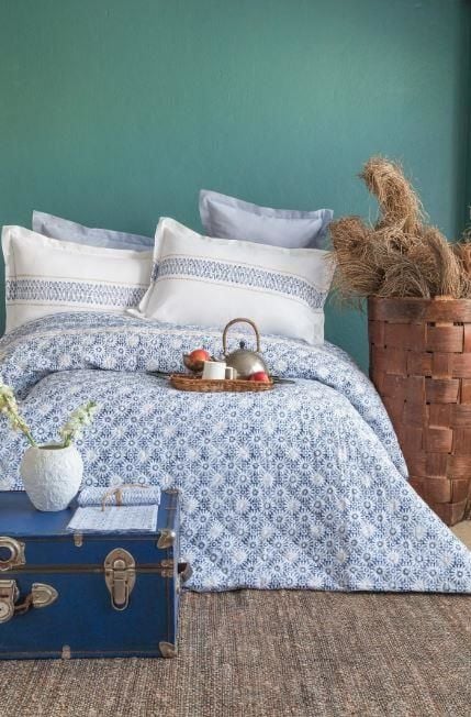 Apricitas Home Comlete, Paradise Çift Kişilik Nevresim Takımı Mavi Beyaz