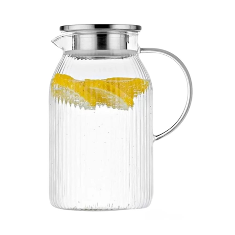 Mien Metal Kapaklı Çizgili Cam Sürahi 1800 ml