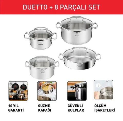 TEFAL Duetto 8 Parça Çelik Tencere Seti
