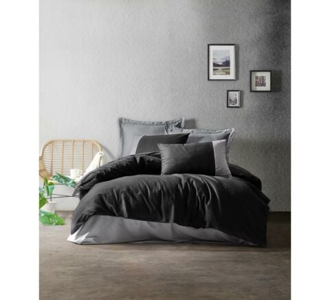 Cotton Box Plain Çift Kişilik Nevresim Takımı Siyah Gri