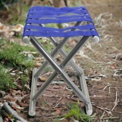 T.Concept Dekoratif Rahat Konforlu Katlanabilir Metal Kamp Taburesi Mavi