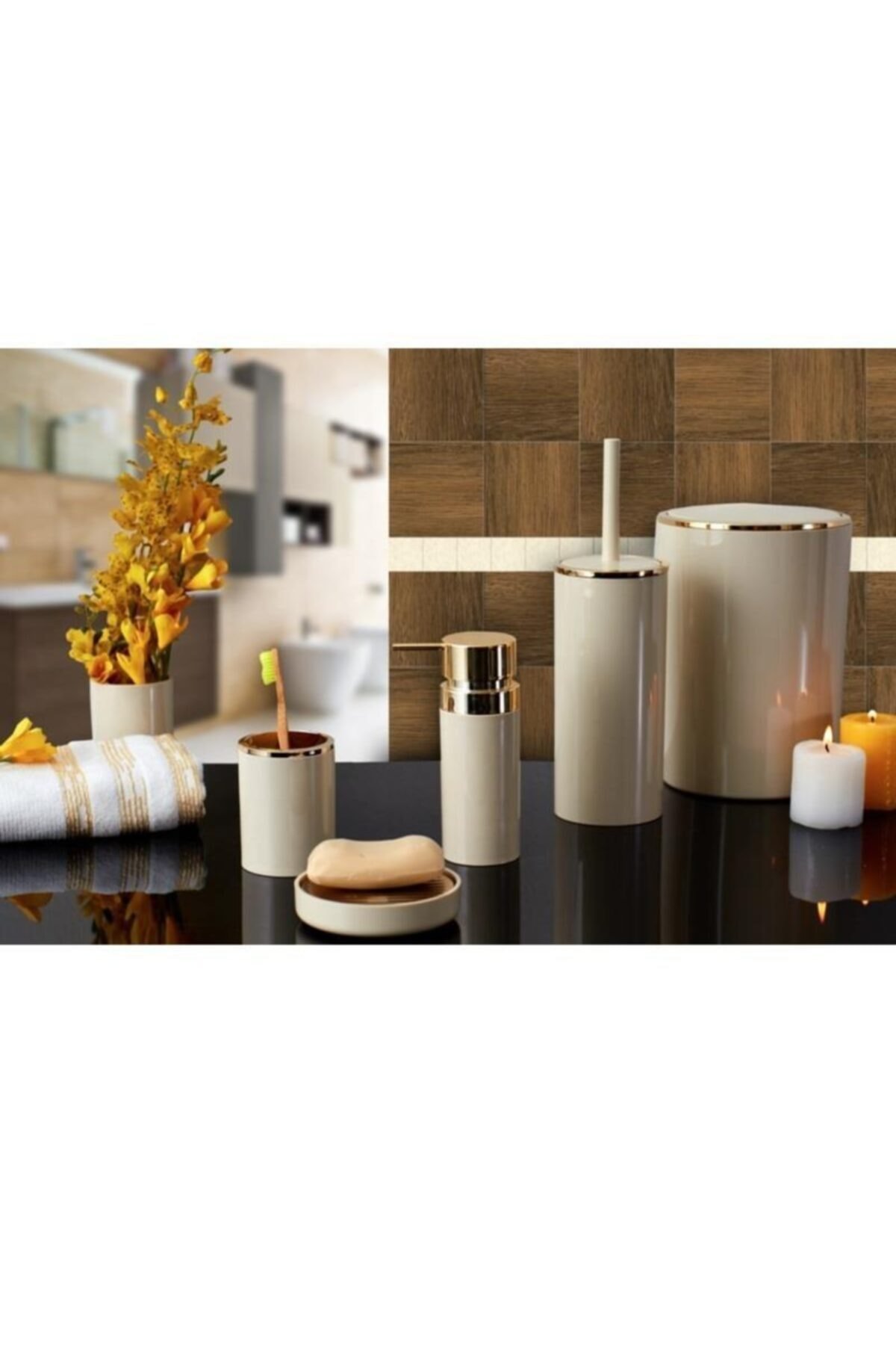 Prima Nova Lenox 5 Parça Banyo Seti Bej Altın M-sas03-09a