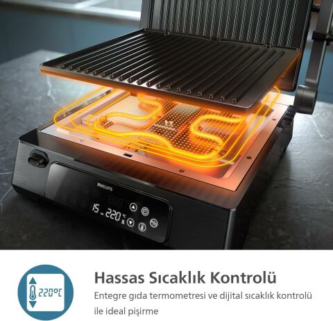 Philips 7000 Serisi Izgara Ve Tost Makinesi Yapışmaz Çıkarılabilir Plakalı Ve Dijital Ekranlı HD6307/70