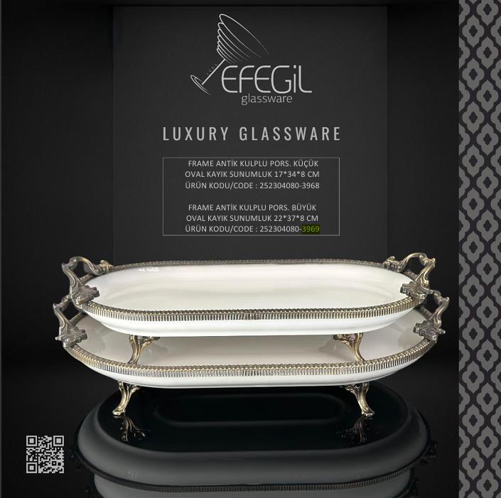 Efegil Frame Antik Porselen Büyük Oval Kayık Sunumluk 22*37*8 ( ANTALYA MERKEZ TESLİMAT )