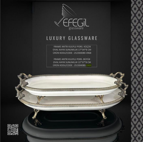 Efegil Frame Antik Porselen Büyük Oval Kayık Sunumluk 22*37*8 ( ANTALYA MERKEZ TESLİMAT )