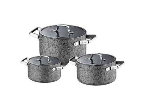 Brioni Stone-Age 6 Parça Çizilmez Yanmaz Yapışmaz İndüksiyonlu Midi Tencere Seti 16 cm,18 cm, 20 cm