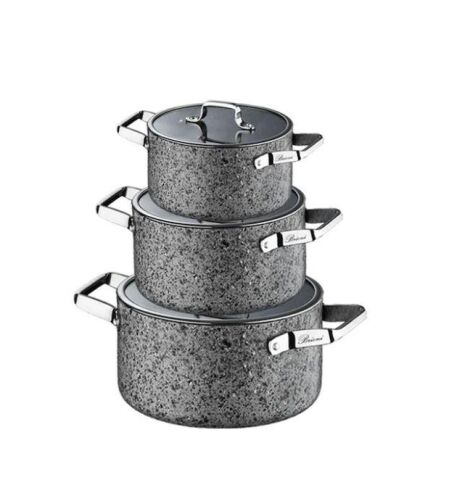 Brioni Stone-Age 6 Parça Çizilmez Yanmaz Yapışmaz İndüksiyonlu Midi Tencere Seti 16 cm,18 cm, 20 cm