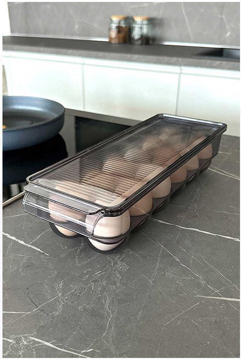 Primanova Kapaklı Yumurta Saklama Kabı Siyah Şeffaf M-E65-25