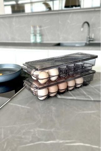 Primanova Kapaklı Yumurta Saklama Kabı Siyah Şeffaf M-E65-25