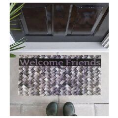 Giz Home Mozaik Kapı Paspası 45 x 75 Cm Welcome Friends Örgü