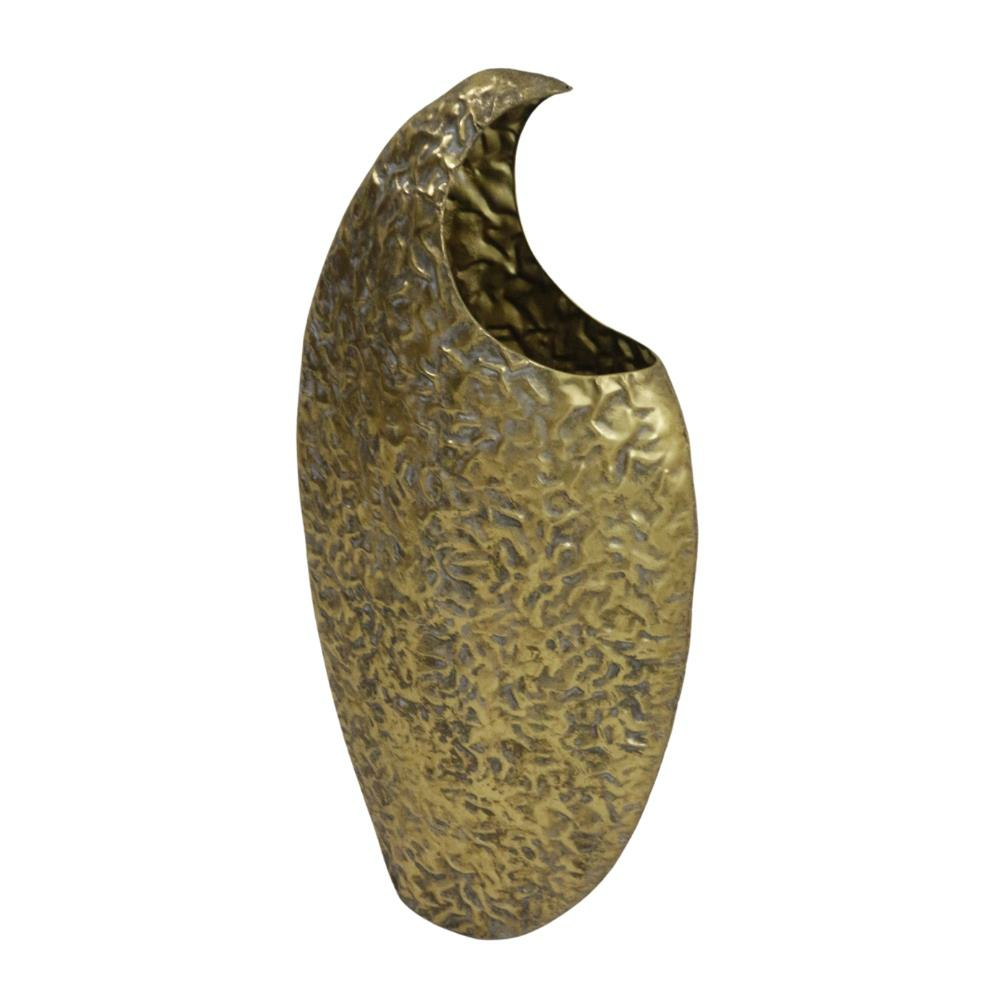 T.Concept Dekoratif Eskitme Kıvrımlı Geniş Metal Gold Vazo 79 cm