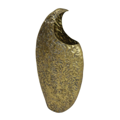 T.Concept Dekoratif Eskitme Kıvrımlı Geniş Metal Gold Vazo 79 cm