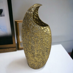 T.Concept Dekoratif Eskitme Kıvrımlı Geniş Metal Gold Vazo 79 cm