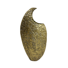 T.Concept Dekoratif Eskitme Kıvrımlı Geniş Metal Gold Vazo 79 cm