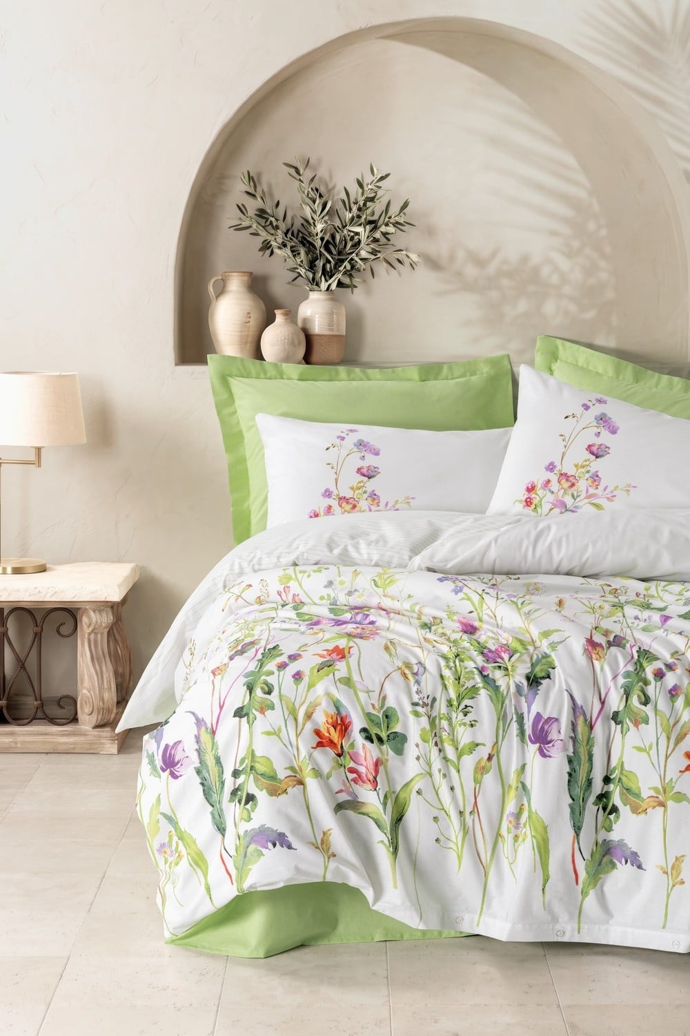 Cotton Box Modeline Ranforce Çift Kişilik Meadow Yeşil Nevresim Takımı