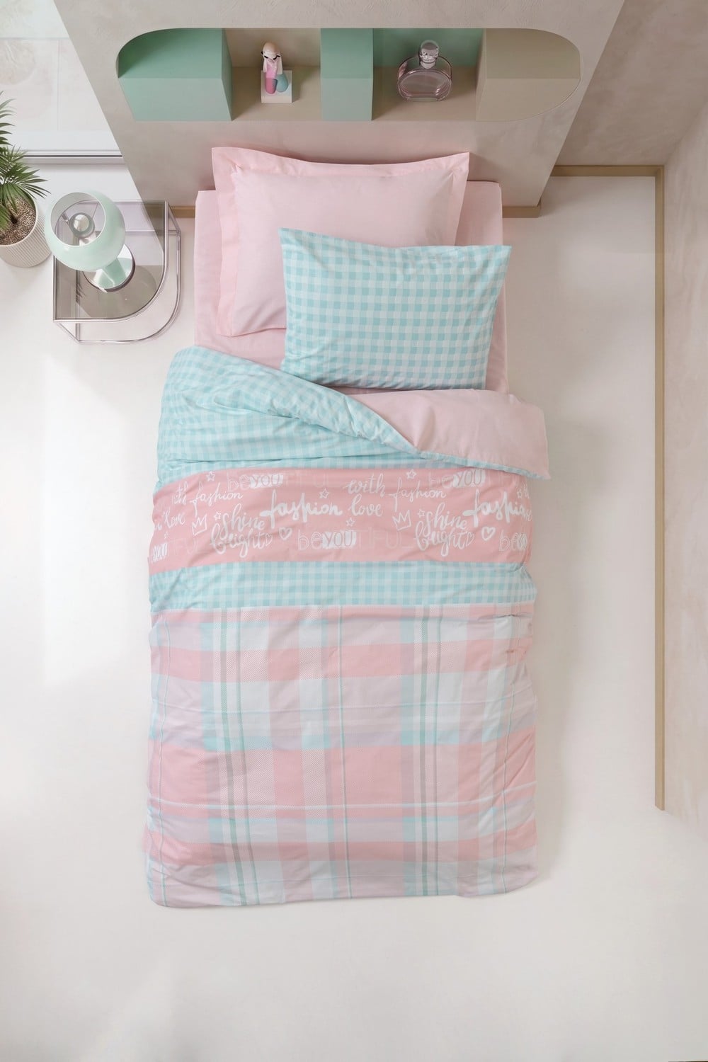Cotton Box Genç Odası Tek Kişilik Lastikli Çarşaflı Nevresim Takımı Liora Pembe