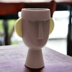 T.Concept Dekoratif Seramik Minimalist Yüz Portre Vazo Kahverengi
