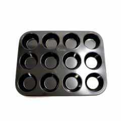 Metaltex 12'li Muffin Çelik Teflon Kek Kalıbı 35 Cm Siyah