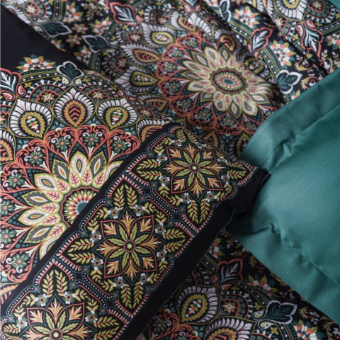 Cotton Box Saten Ornate Petrol Çift Kişilik Nevresim Takımı