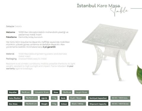 IVF - İstanbul Kare Masa 75*75 cm Siyah