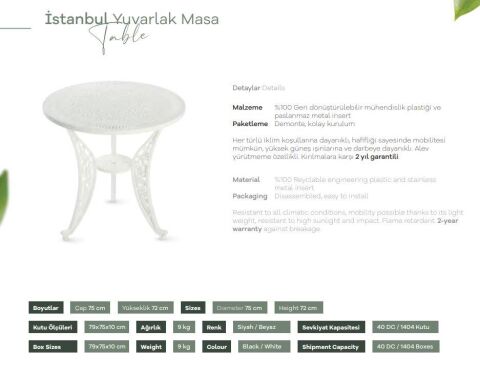 IVF - İstanbul Yuvarlak Masa 75 cm Siyah