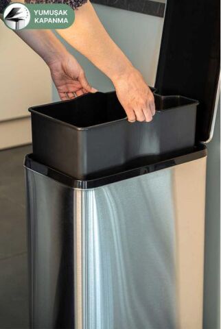 Dikdörtgen Çelik Çöp Kovası 40 Litre - Inox M-E92-30-06