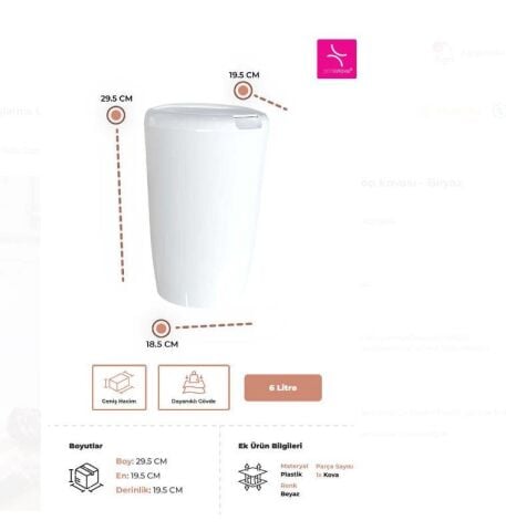 6 LT Banyo Mutfak Tezgah Üstü Çöp kovası - Beyaz  M-E94-01-01