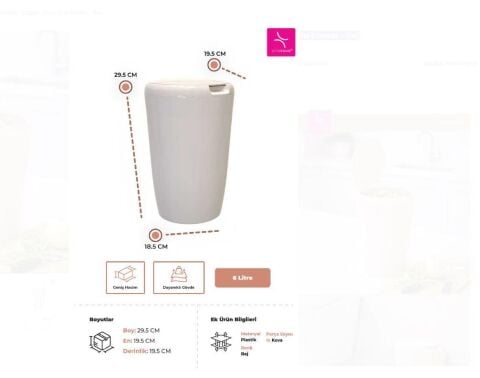 PrimaNova 6 Litre Banyo Mutfak Tezgah Üstü Çöp Kovası  Bej M-E94-09-09