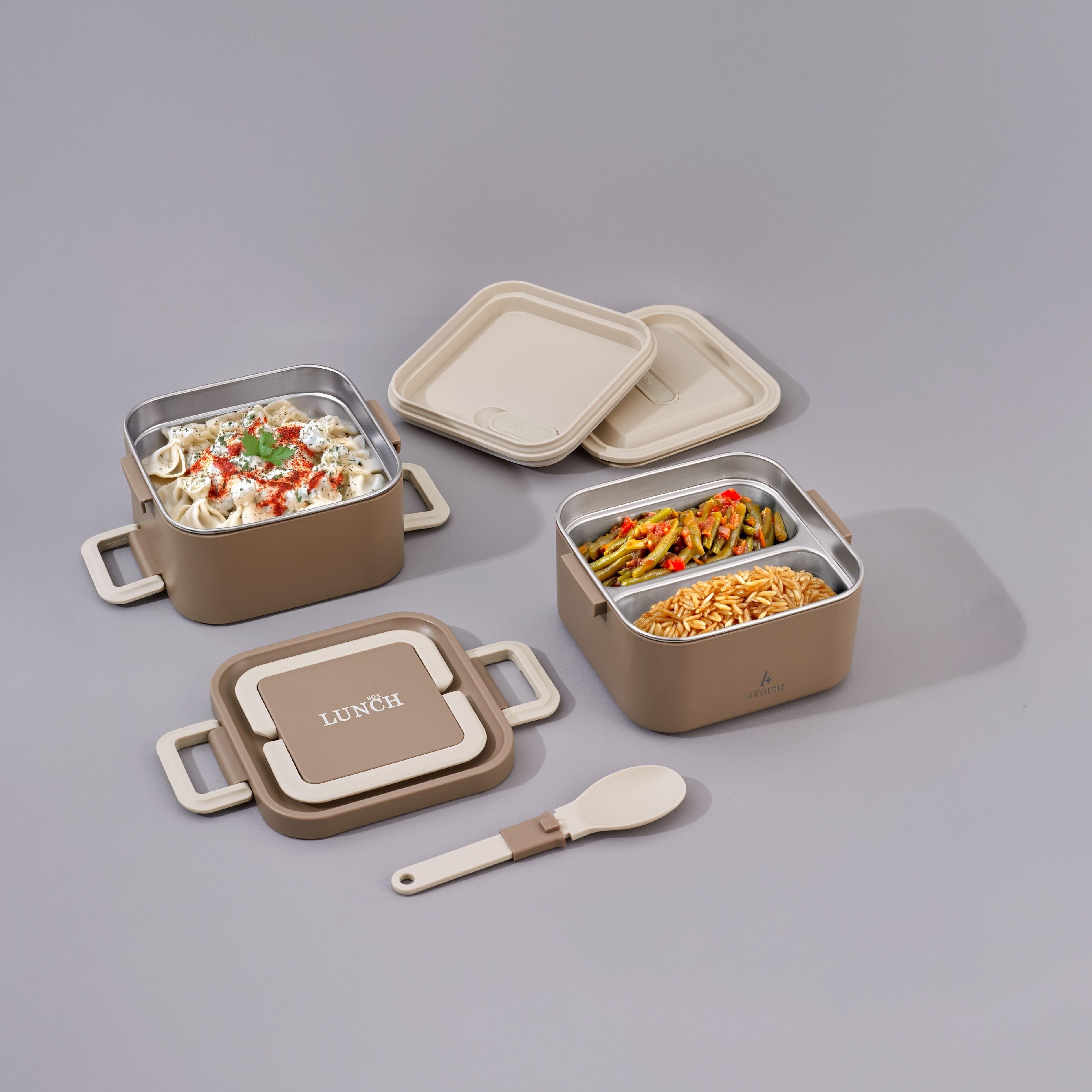 Aryıldız Bento Kare 2 Katlı Lunch Box Yemek Termosu Kahverengi 1400 ml