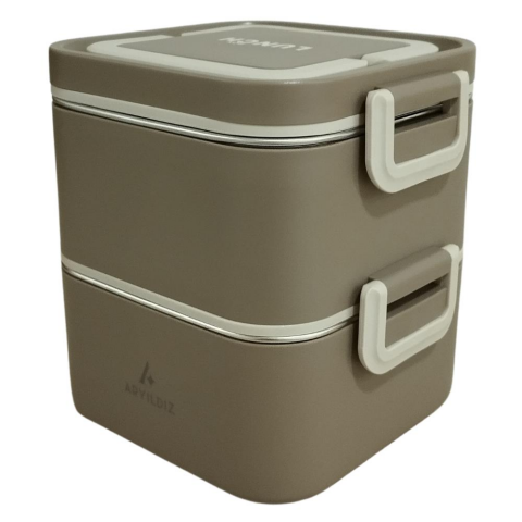 Aryıldız Bento Kare 2 Katlı Lunch Box Yemek Termosu Kahverengi 1400 ml